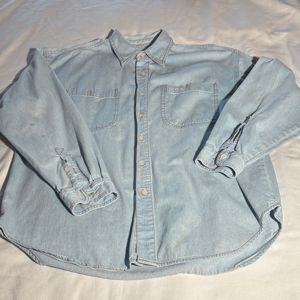 Classic Light Blue Mens Denim Button-Down Shirt - Size M
